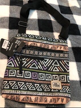 Dakine Black Crossbody Bag with Pastel Geometric Print